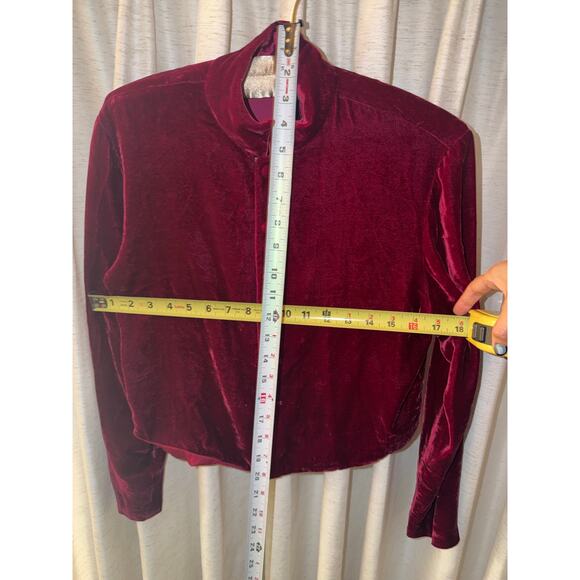 Vintage Ann Taylor Velvet Mandarin Jacket Burgundy Maroon Long Sleeve Top Size S - Picture 6 of 10
